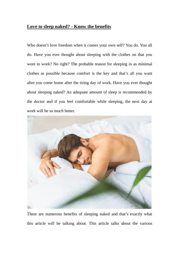 Love to Sleep Naked? - Know The Benefits