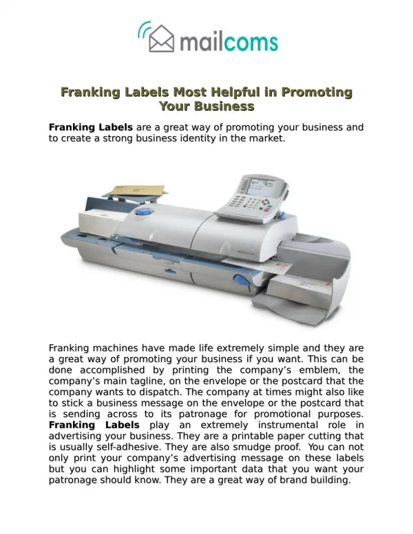 Franking Labels Most Helpful in Promoting Your Business