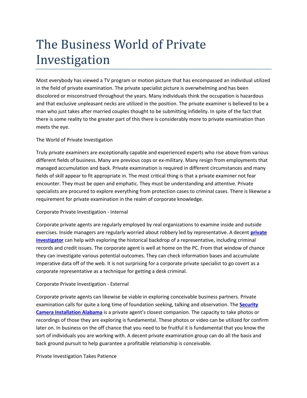 the business world of private investigation