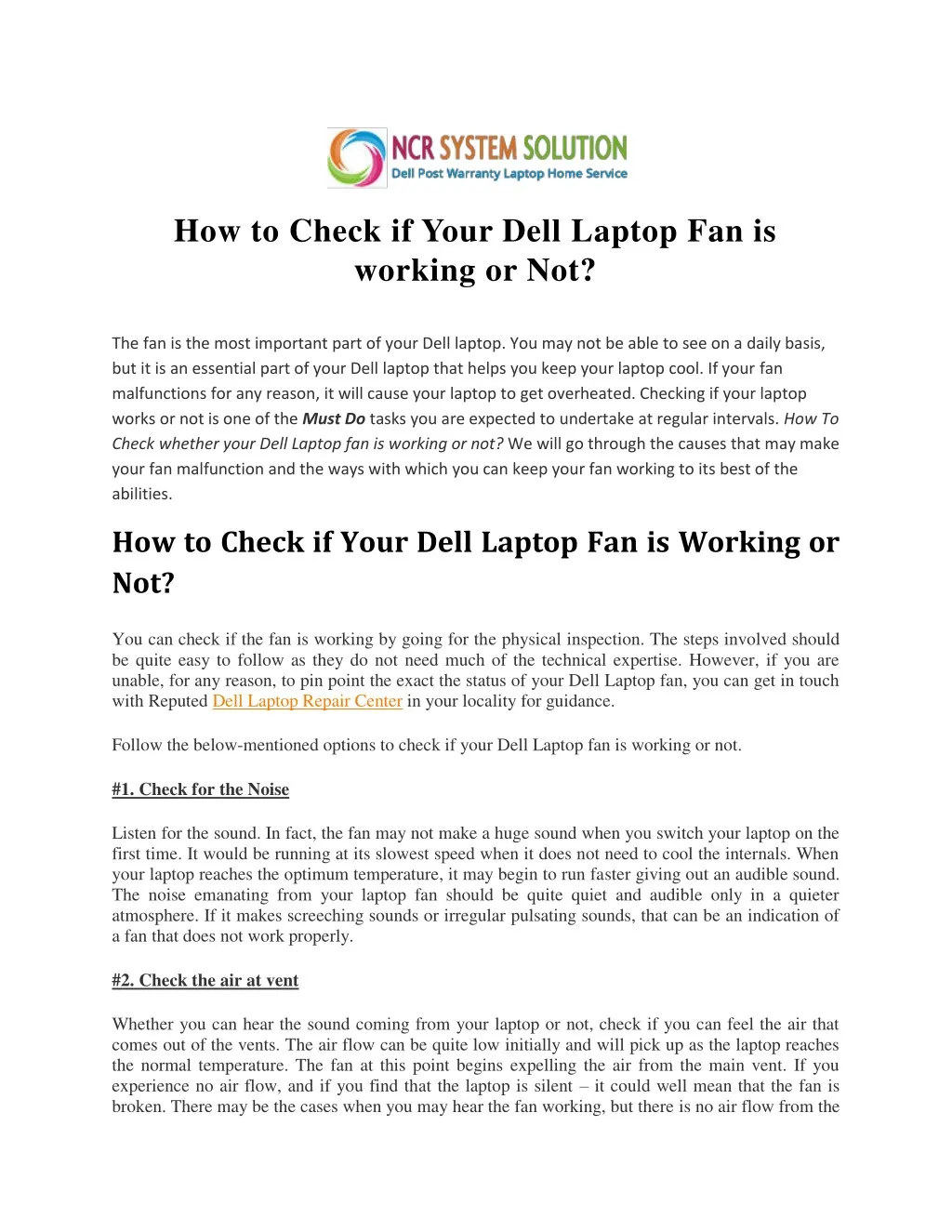 how to check if your dell laptop fan is working