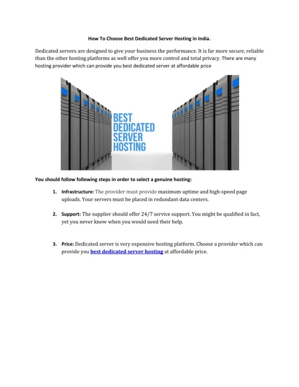 Best Dedicated Server Hosting India