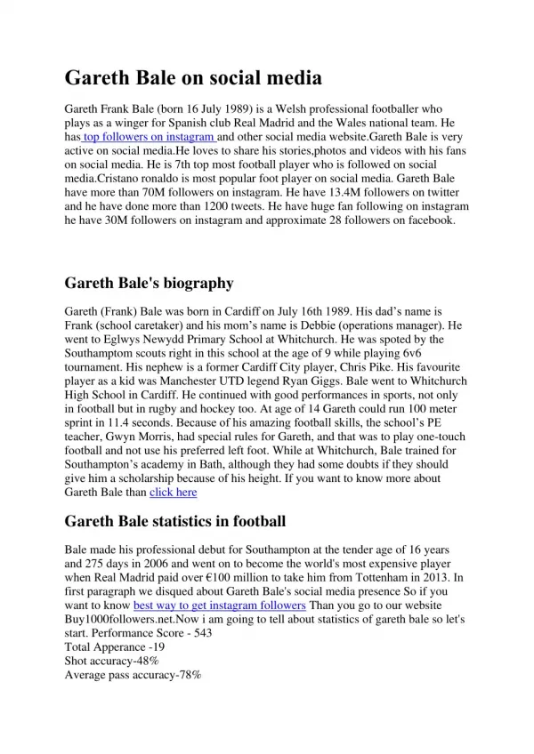 Gareth Bale statistics in football