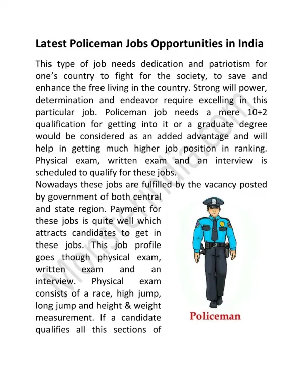 Latest Policeman Jobs Opportunities in India