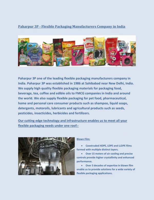 Paharpur 3P - Flexible Packaging Manufacturers Company in India