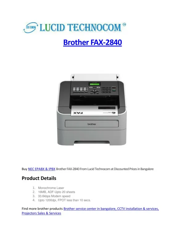 NEC EPABX & IPBX - Brother FAX-2840