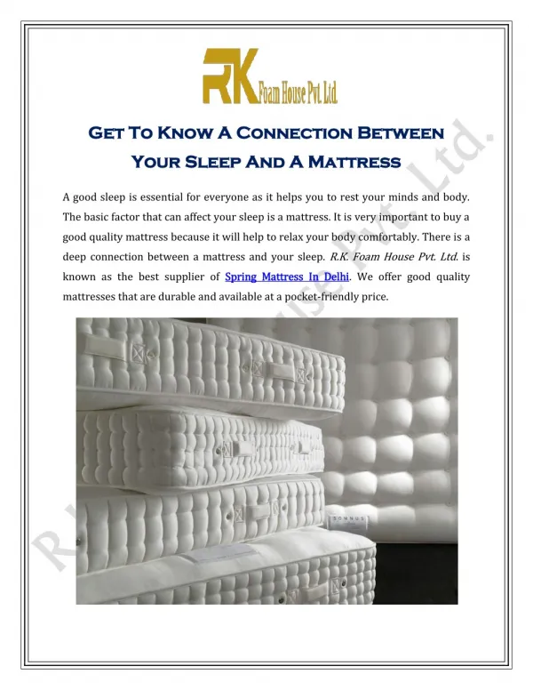 Get To Know A Connection Between Your Sleep And A Mattress