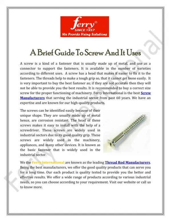 A Brief Guide To Screw And It Uses
