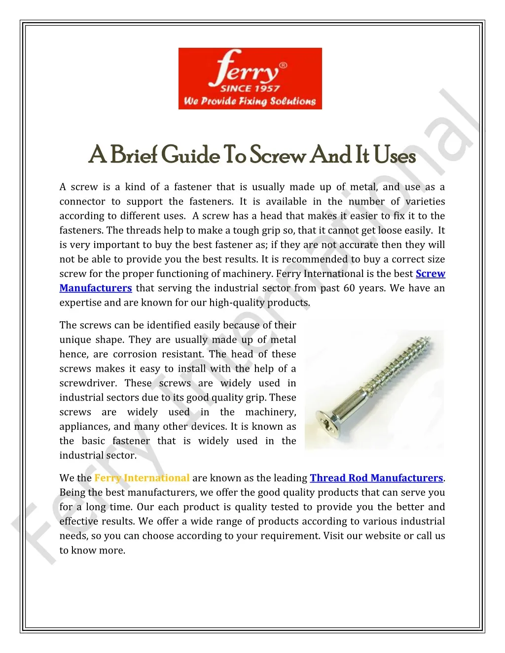 a a br bri ief guide ef guide to to screw