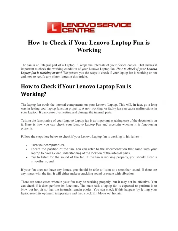 How to Check if Your Lenovo Laptop Fan is Working
