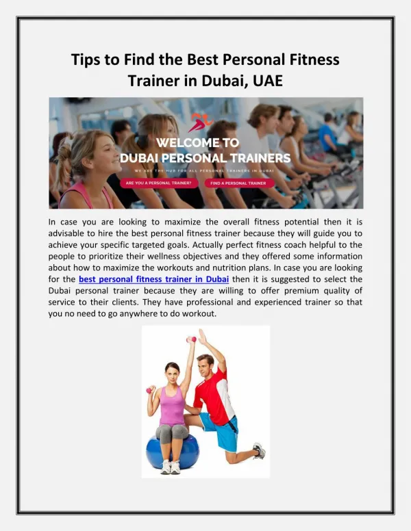 Tips to Find the Best Personal Fitness Trainer in Dubai, UAE