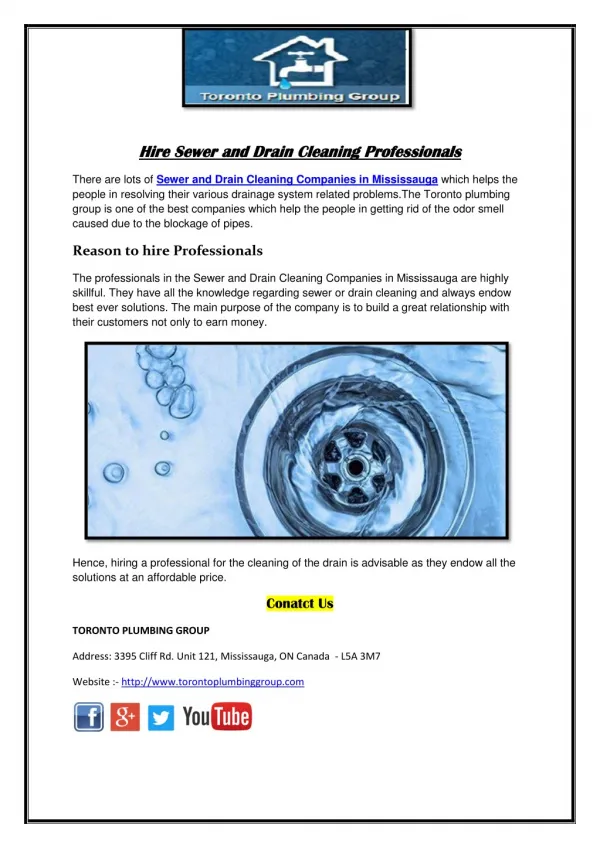 Hire Sewer and Drain Cleaning Professionals