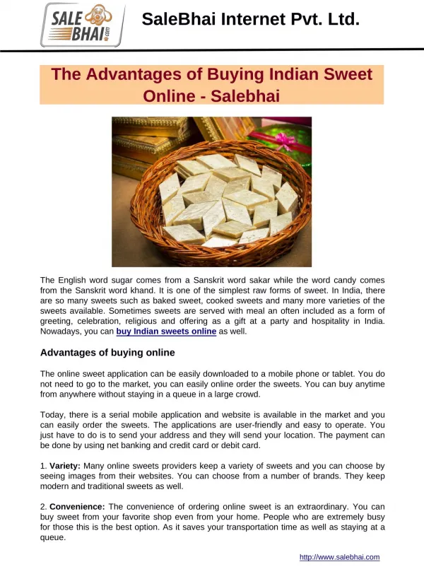 The Advantages of Buying Indian Sweet Online - Salebhai