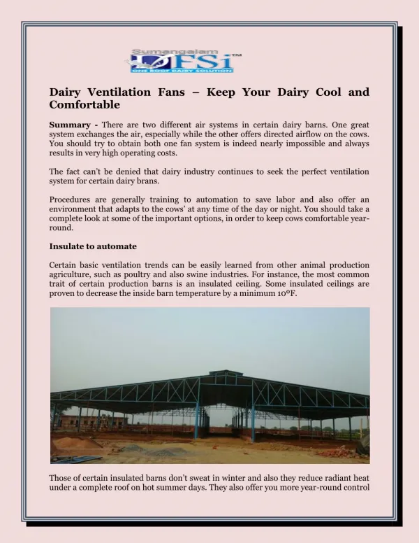 Dairy Ventilation Fans – Keep Your Dairy Cool and Comfortable
