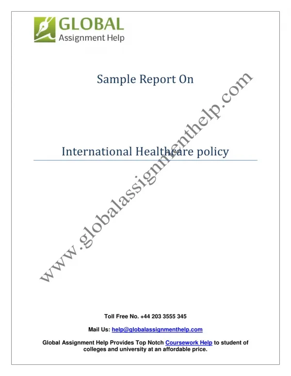 Sample Report on International Healthcare policy By Global Assignment Help