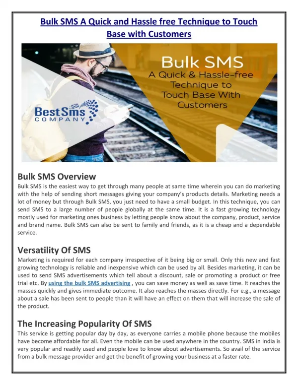 Bulk SMS A Quick and Hassle free Technique to Touch Base with Customers