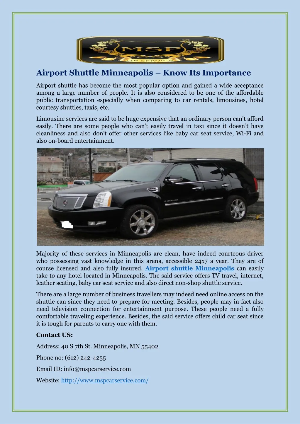 airport shuttle minneapolis know its importance