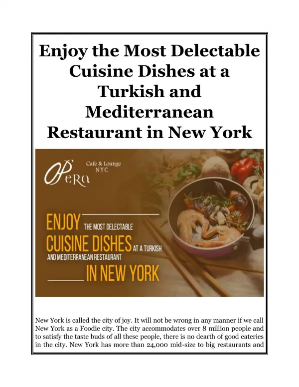 Enjoy the Most Delectable Cuisine Dishes at a Turkish and Mediterranean Restaurant in New York