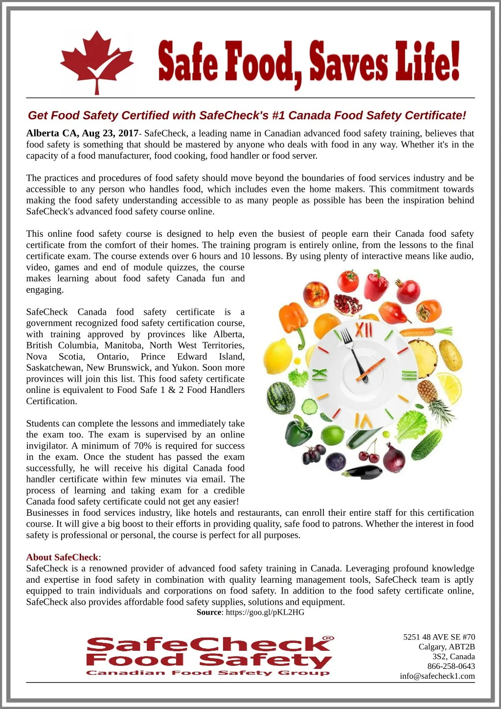 get food safety certified with safecheck