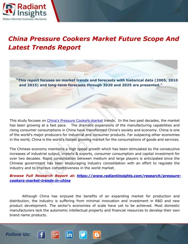China Pressure Cookers Market Future Scope And Latest Trends Report