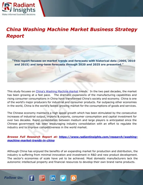 China Washing Machine Market Business Strategy Report