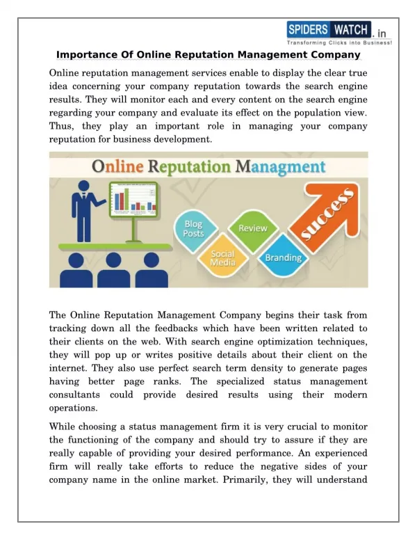 Importance Of Online Reputation Management Company