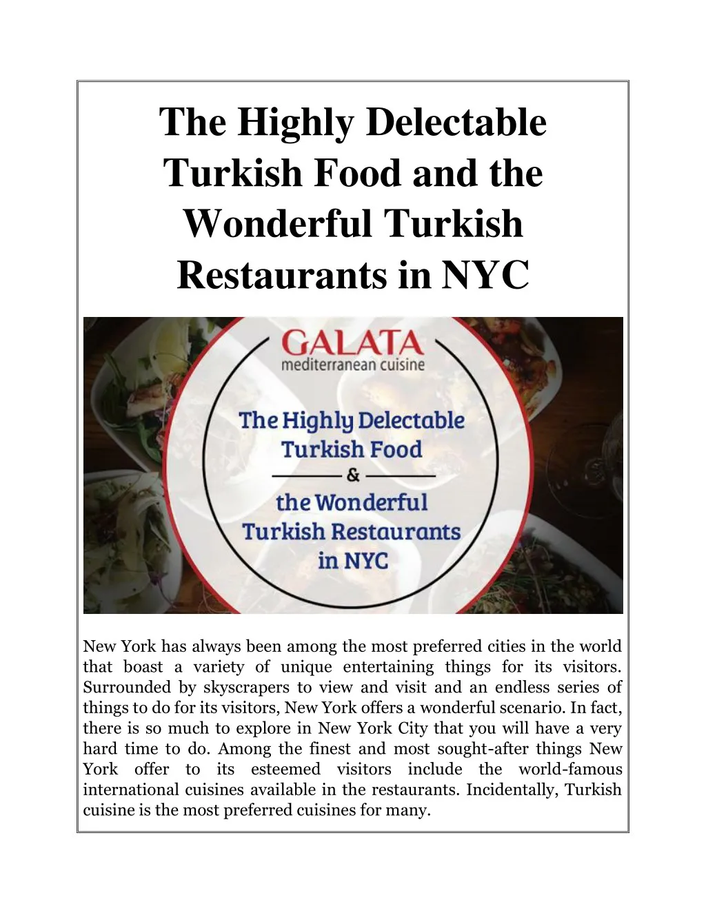 the highly delectable turkish food