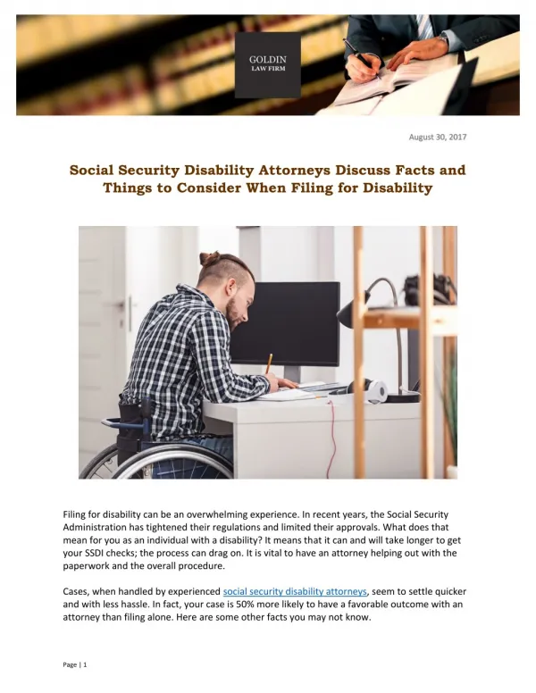 Social Security Disability Attorneys Discuss Facts and Things to Consider When Filing for Disability