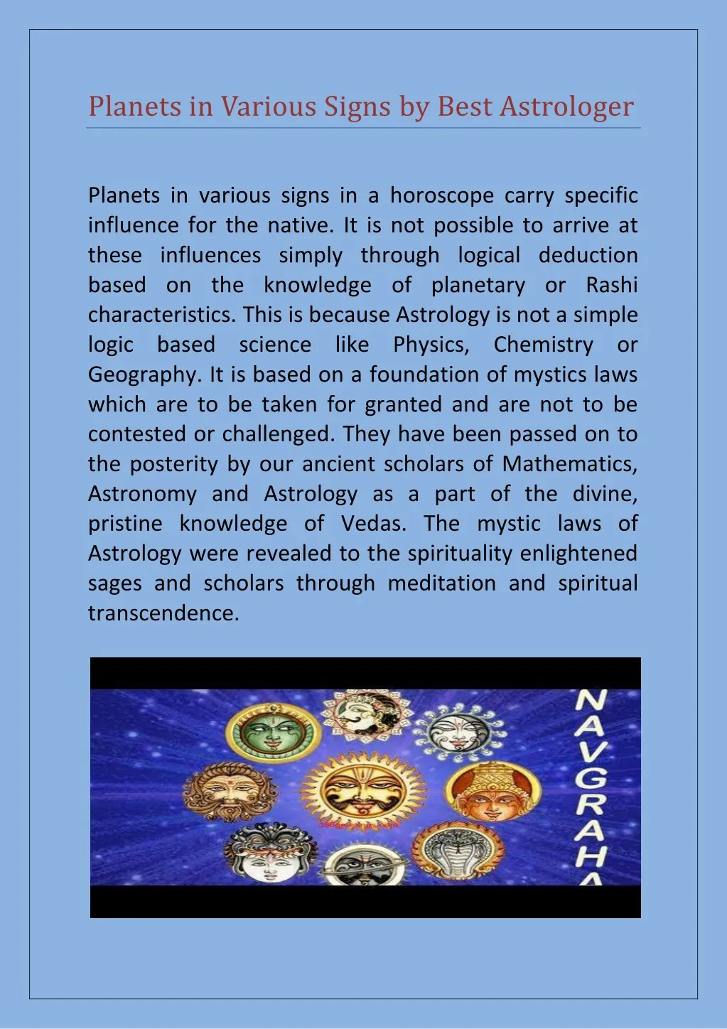planets in various signs by best astrologer