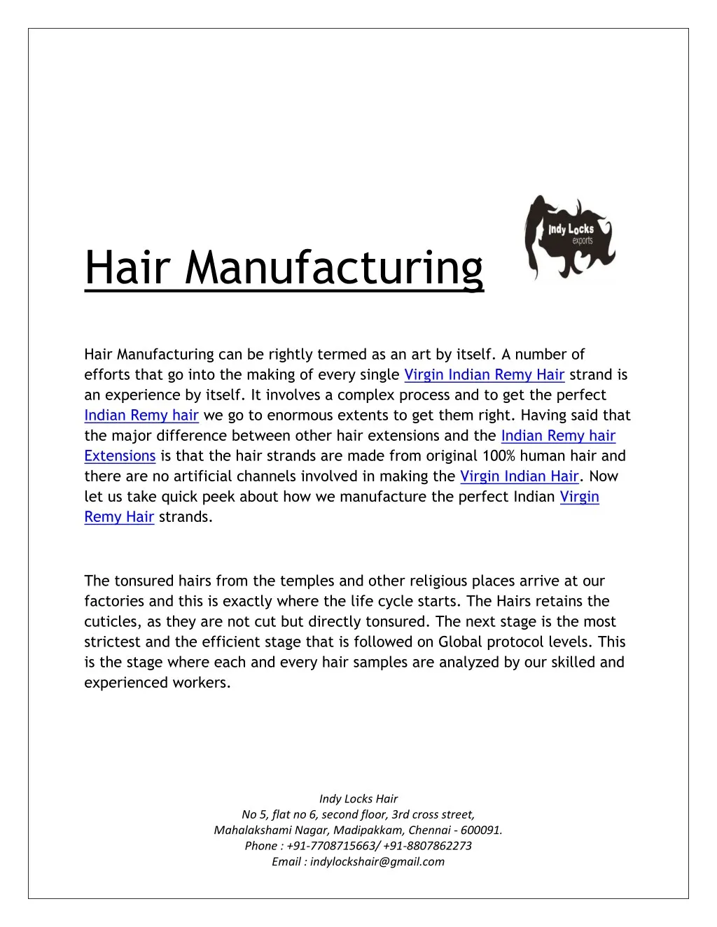 hair manufacturing