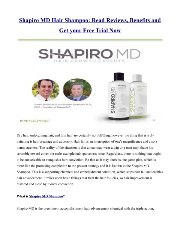 Shapiro MD Hair Shampoo: Read Reviews, Benefits and Get your Free Trial Now