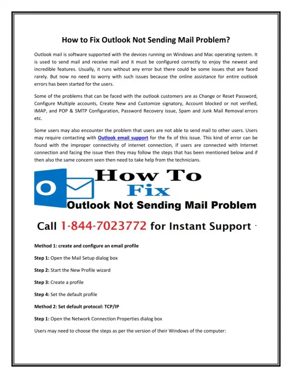 How to Fix Outlook Not Sending Mail Problem? Call 844-707-3772
