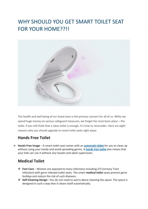 WHY SHOULD YOU GET SMART TOILET SEAT FOR YOUR HOME??!!