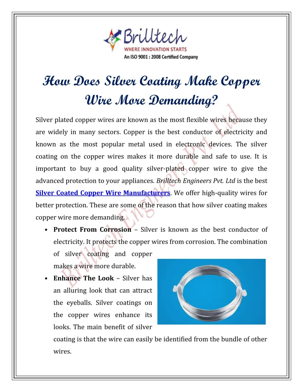 how does silver coating make copper wire more