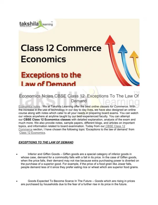 CBSE Class 12 Economics | online class 12 economics course - notes