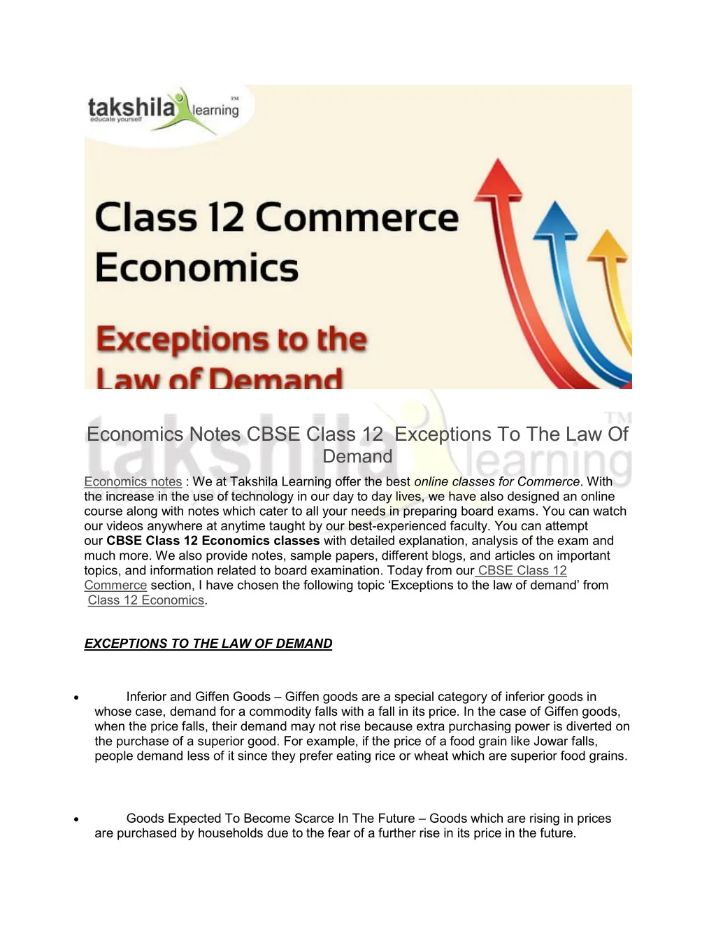 economics notes cbse class 12 exceptions