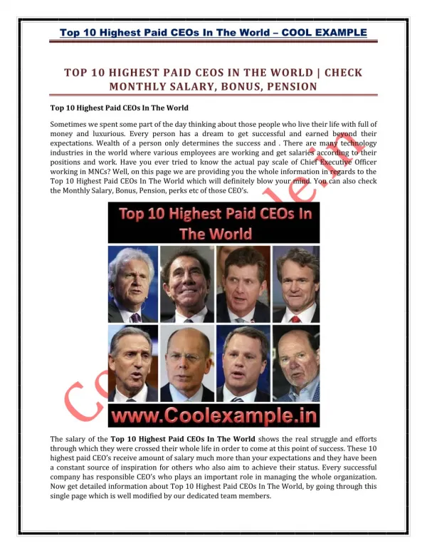 Top 10 Highest Paid CEOs In The World