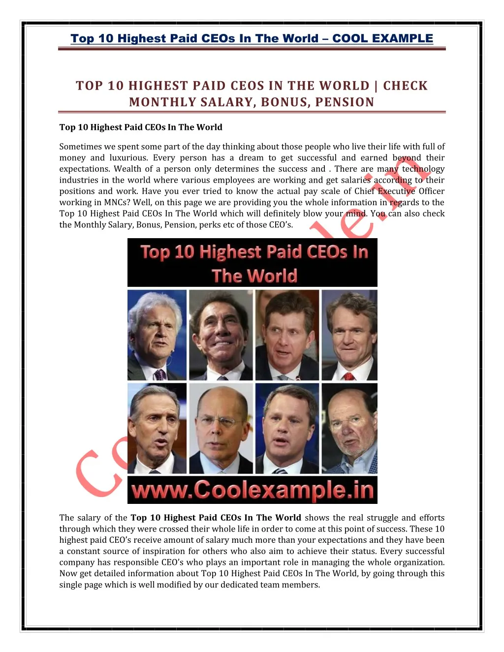 top 10 highest paid ceos in the world cool example