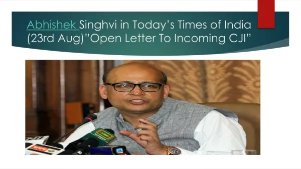Abhishek Singhvi Open Letter To Incoming CJI