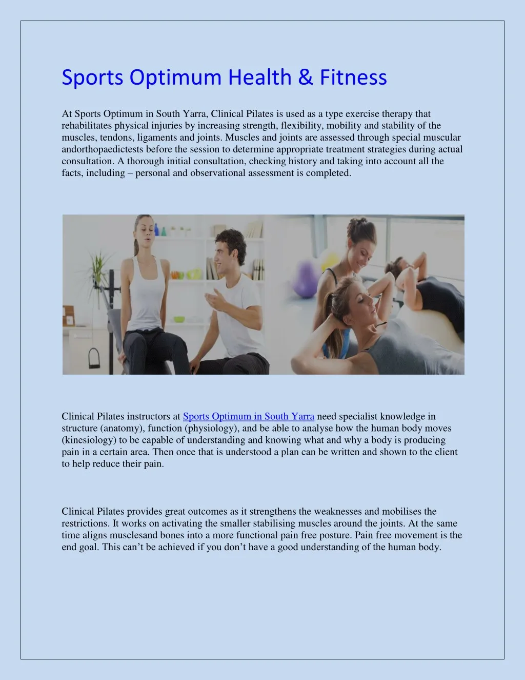 sports optimum health fitness