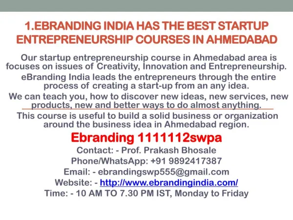 1.eBranding India has the best startup entrepreneurship courses in Ahmedabad