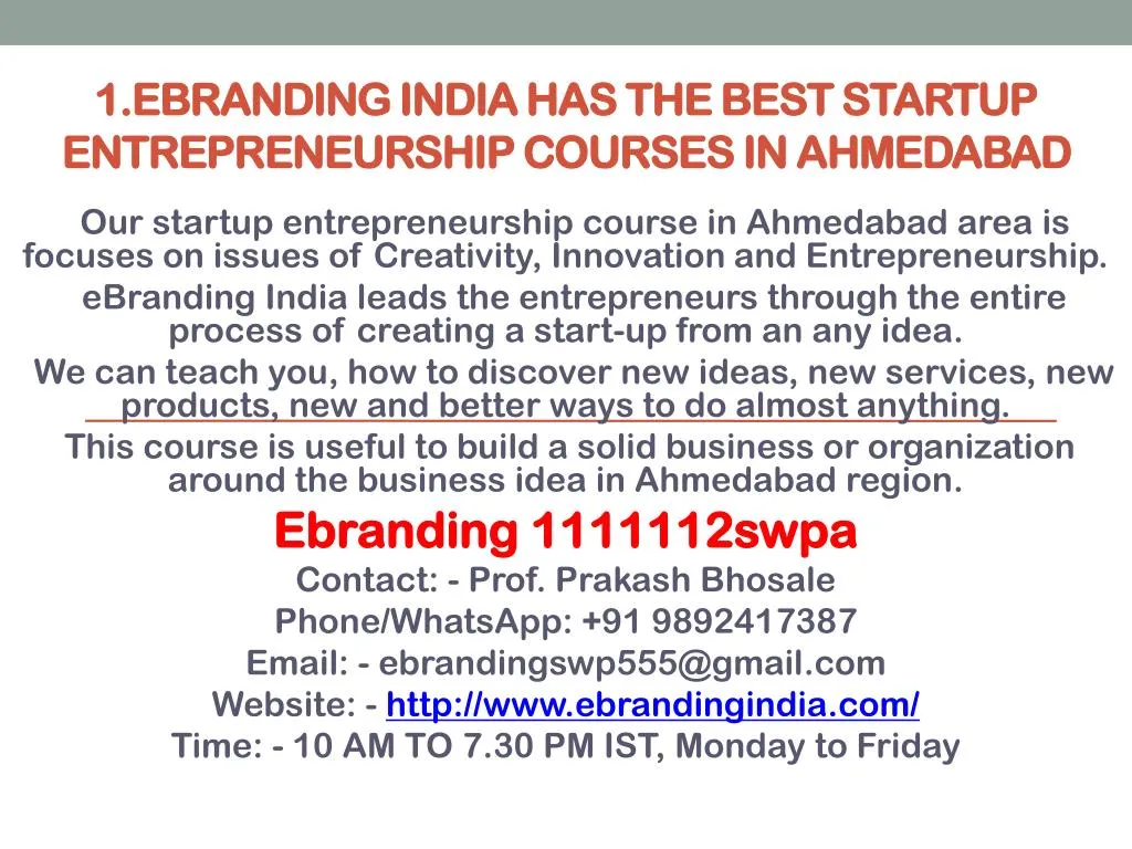 1 ebranding india has the best startup entrepreneurship courses in ahmedabad