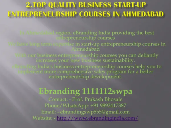 ? 2.Top Quality Business Start-up Entrepreneurship Courses in Ahmedabad