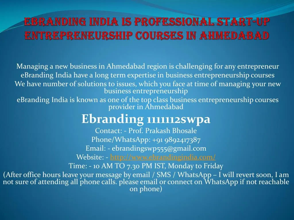 ebranding india is professional start up entrepreneurship courses in ahmedabad