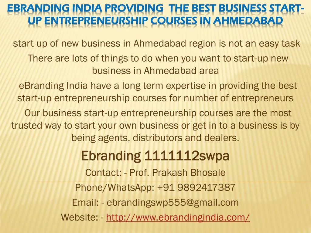 ebranding india providing the best business start up entrepreneurship courses in ahmedabad