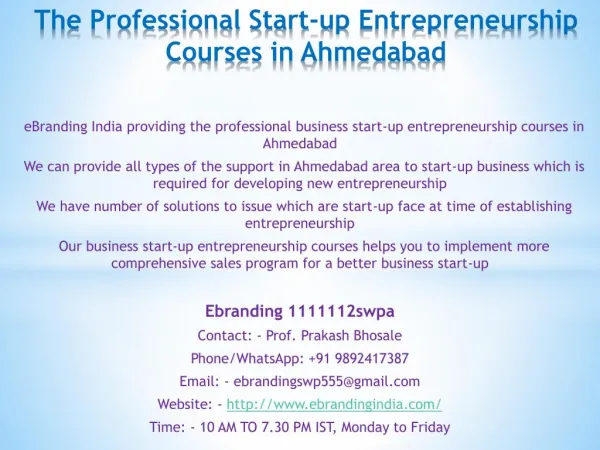 5.The Professional Start-up Entrepreneurship Courses in Ahmedabad