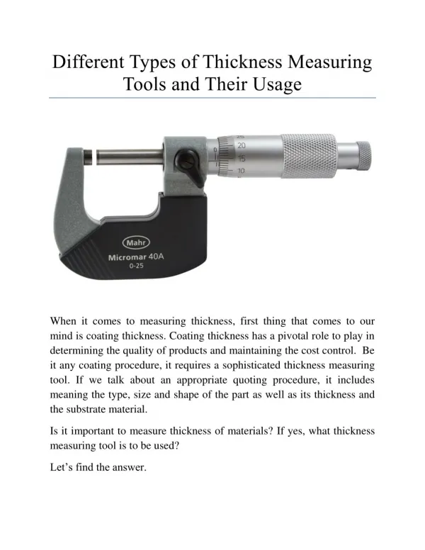 Different Types of Thickness Measuring Tools and Their Usage
