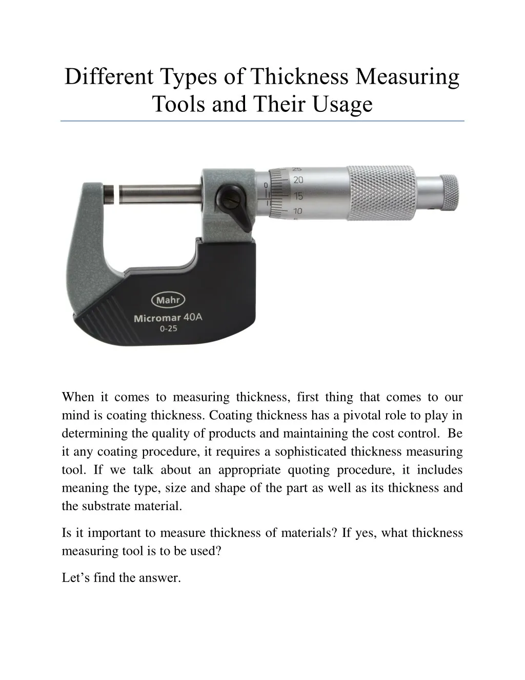 different types of thickness measuring tools