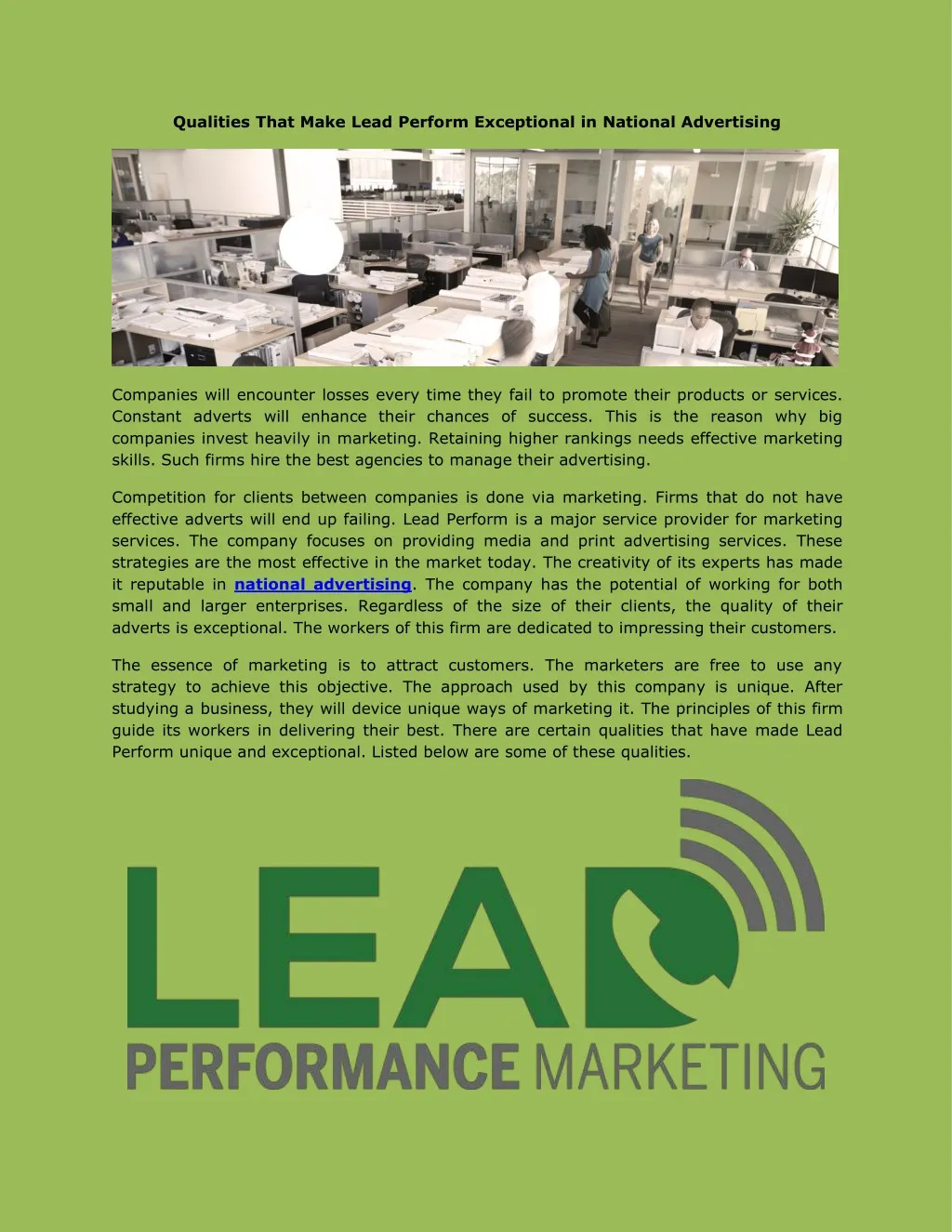 qualities that make lead perform exceptional