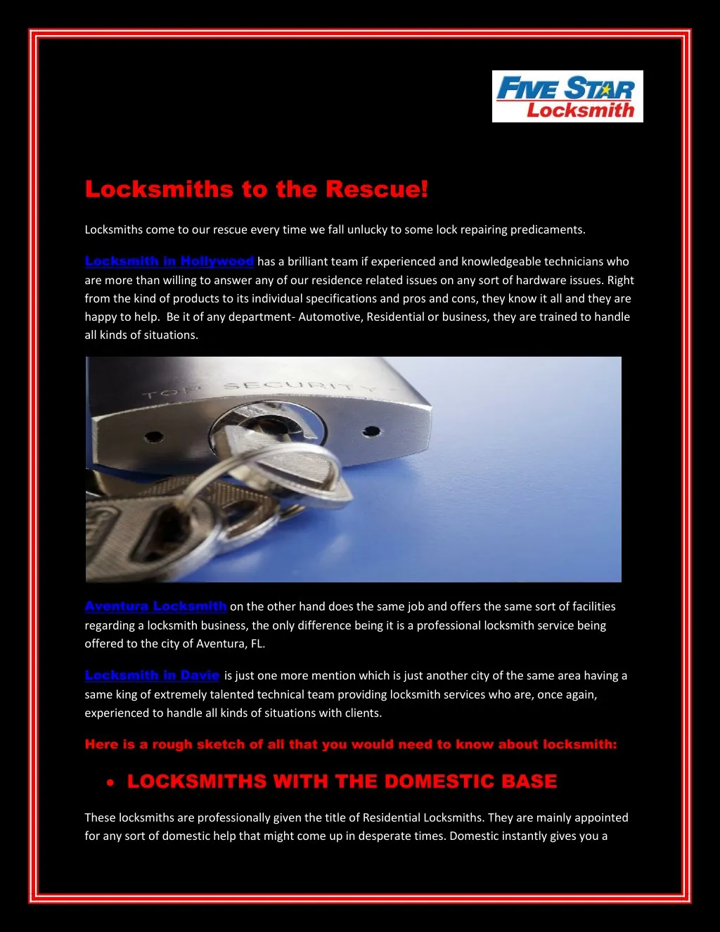 locksmiths to the rescue