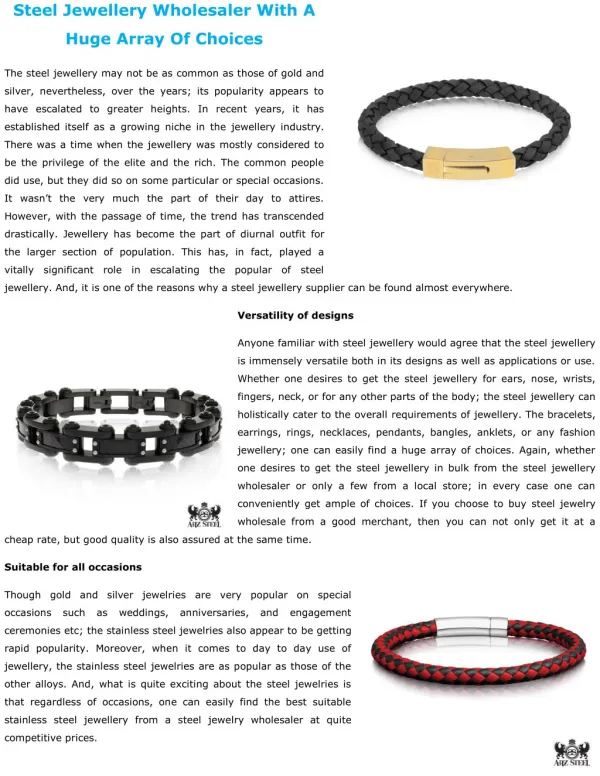 Steel Jewellery Wholesaler With A Huge Array Of Choices